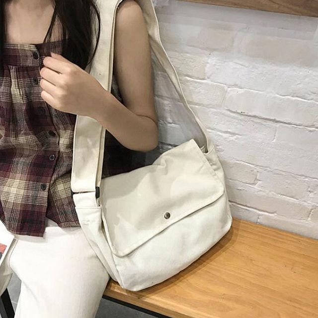 여성 무지 캔버스 캐주얼 데일리 숄더백 가방