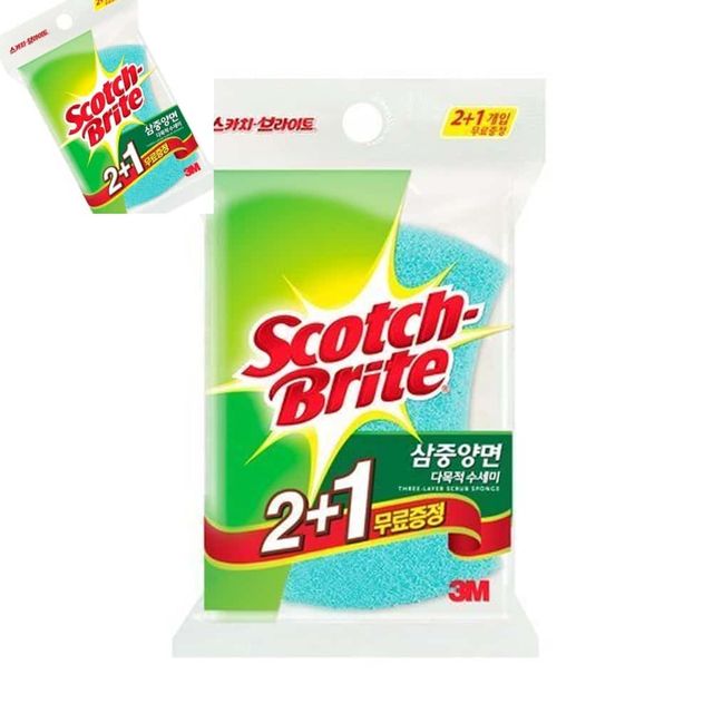 3M 삼중양면 다목적 수세미 2+1 3개입 설거지수세미 부드러운수세미 다용도수세미 세척수세미