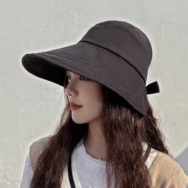 리본 포인트 외출 패션 나들이 모자 넓은 챙 모자