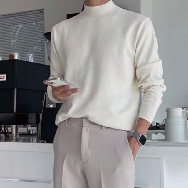 남자 슬림핏 반하이넥 긴팔 니트 티셔츠 간절기 가을 겨울 이너웨어 니트티