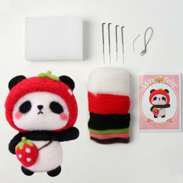 DIY 동물친구 양모펠트 키트(딸기팬더) DIY인형만들기