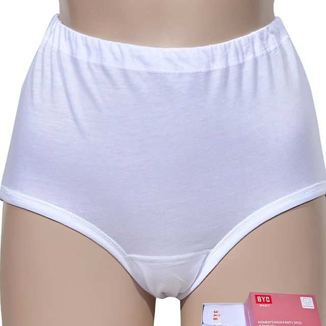 BYC 부드러운 순면 백색 여성 맥시 팬티 3P 아줌마