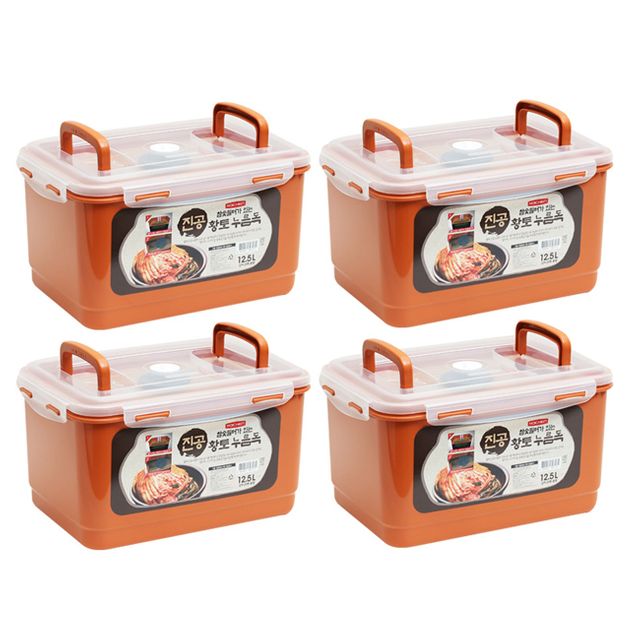 진공 황토 김치통 12.5L 4P 세트, 누름독 장아찌통 발효용기