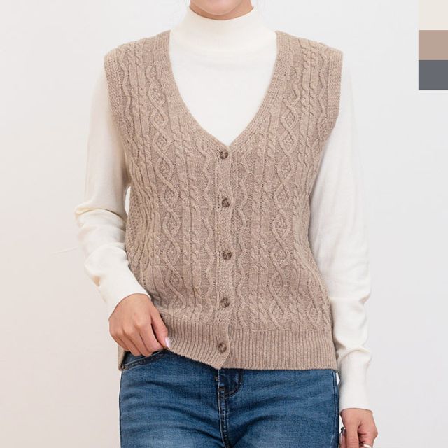여자 꽈배기조끼 단추조끼가디건 보온성 여성패션의류