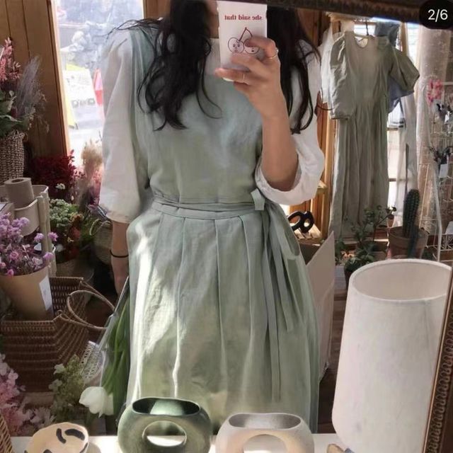 메르올린 그린 소프트 순면 예쁜 앞치마 작업 카페 바리스타 미용실 어린이집 주방 에이프런 빅사이즈