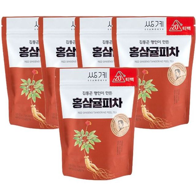 100T 쌍계 홍삼귤피차 x 20T 5개 귤피차 티백 홍 GWM