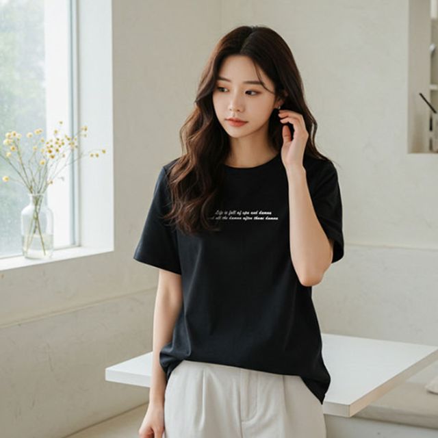 오버핏 여성 레이어드 레터링 반팔 티셔츠