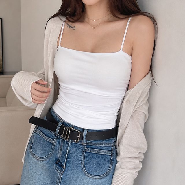스퀘어넥 끈나시 여성 슬림핏 스판 민소매 이너 여름 레이어드 데일리 캐미솔