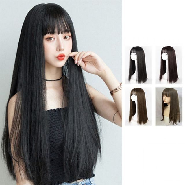 여성용 긴 생머리 통가발 웨이브 볼륨 붙임머리 가발