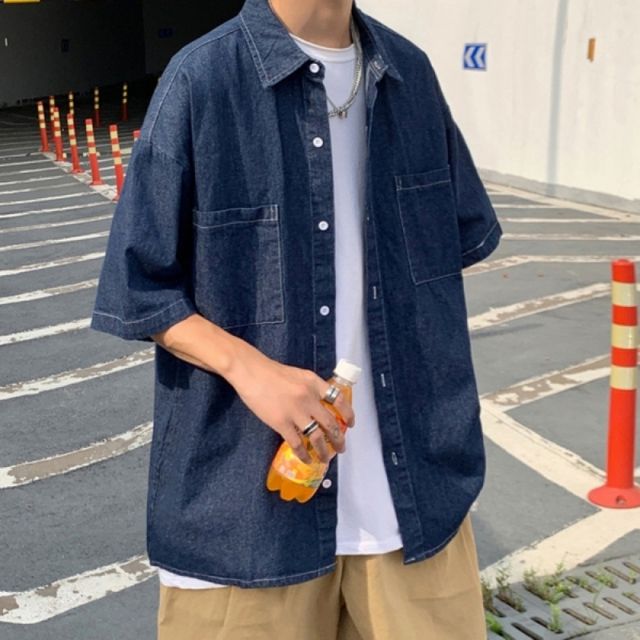 진청 셔츠 남자반팔 여성티셔츠 데일리 스타일 반팔 남방 블라우스 여자
