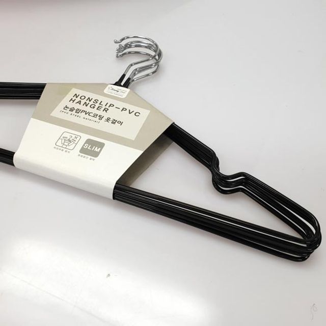 논슬립 PVC 코팅 옷걸이 5P 검정 생활용품 바지걸이