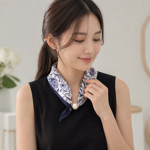 여성 스카프 쁘띠 진주 장식 자석 미니 목도리 4color