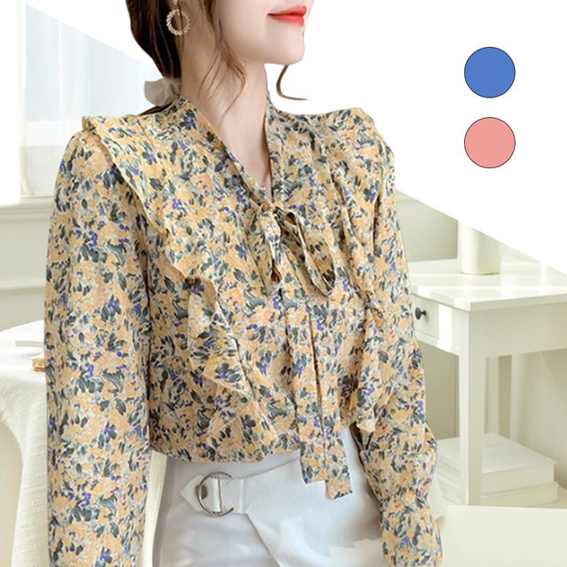 플라워 블라우스 호텔 여행 바다 호캉스 브이넥 긴팔 - 여성 여름 원피스 스타일