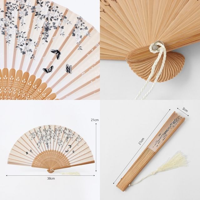 시원한 화접도 접이식 대나무 부채 실크부채