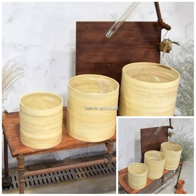 대나무 화분 원통형 대 29x29cm 인테리어화분바구니 실내가드닝 식물인테리어 인테리어화분