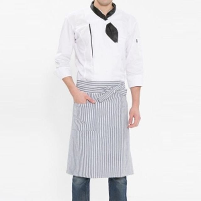 화이트 요리 허리형 앞치마 네이비 줄무늬 주방 공방