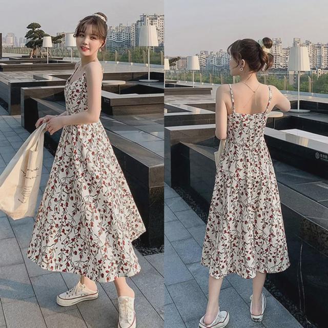 데이트룩 비치룩 플라워패턴 러블리 여름 끈원피스