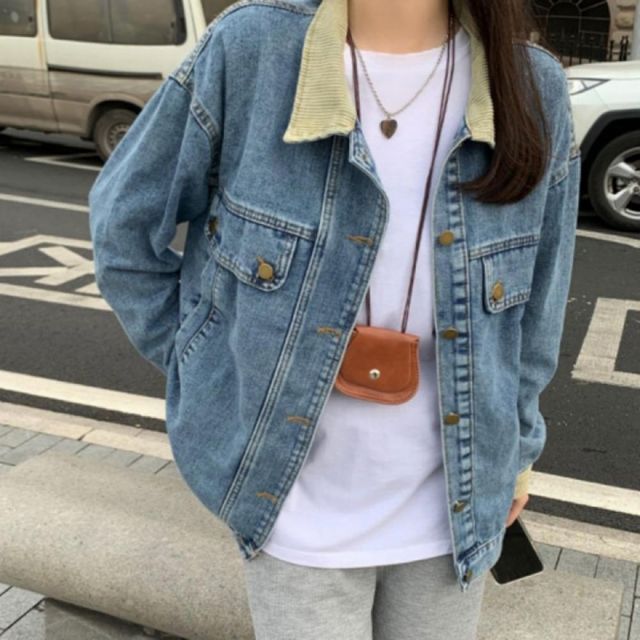 여성 배색 카라 청자켓 연청 루즈핏 데님 점퍼 간절기 아우터 봄 데일리룩