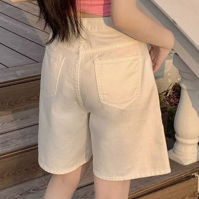 여성 탄탄 코튼 데님하프팬츠 아이보리 여름 청반바지