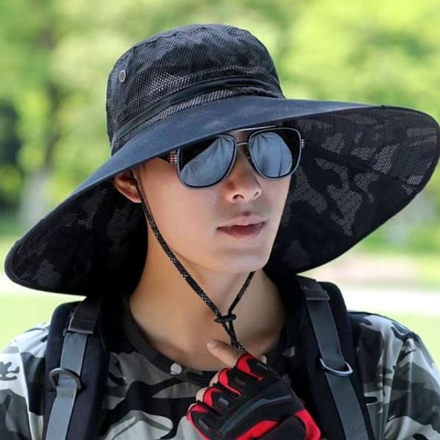 남성용 넓은창 챙넓은 모자 자외선차단 정글 밀리터리