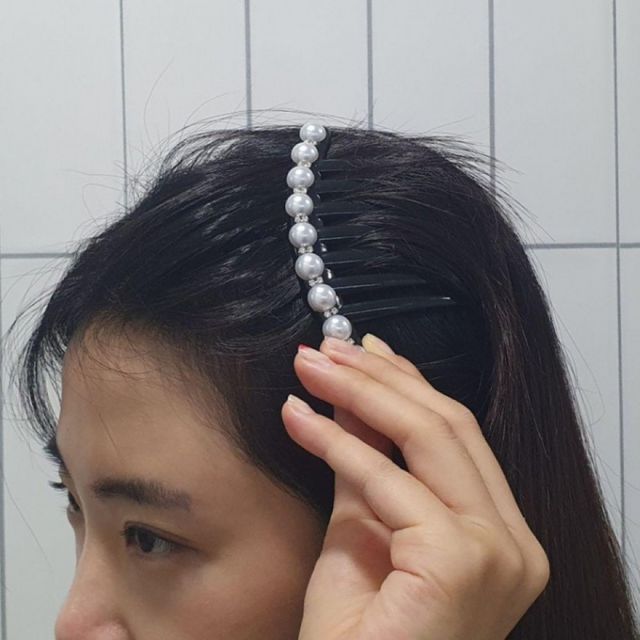 큐빅 진주 장식 올림머리 헤어핀 비녀 뒤꽂이 스타일러