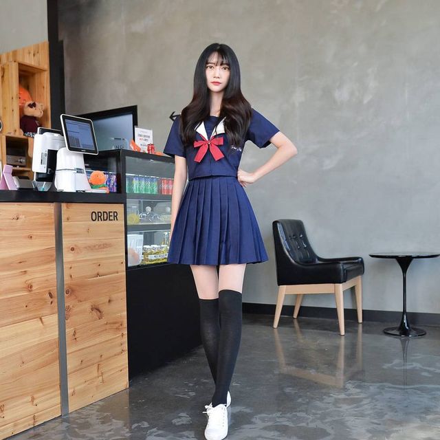 TBZ 교복몰 청순 네이비 일본여고생 세라복 세트 (반팔)