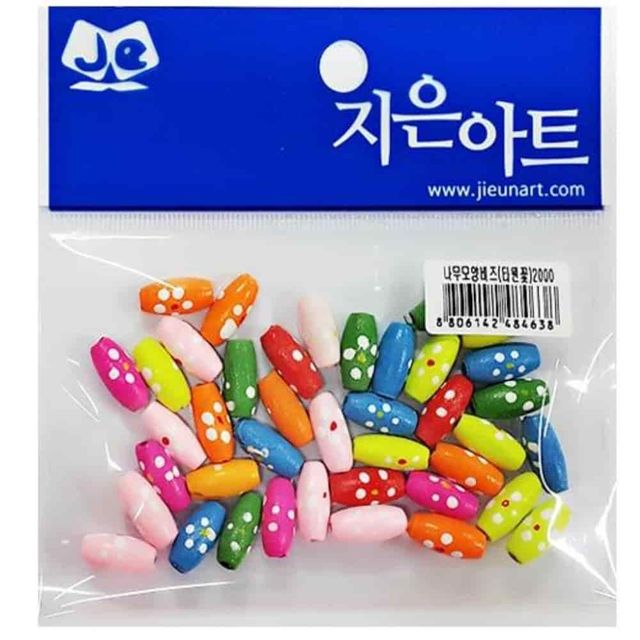 나무비즈 타원꽃 비즈재료 꽃비즈 나무구슬 포인트비즈