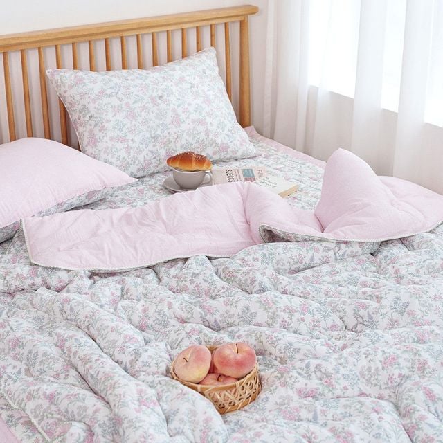 꽃무늬 차렵 이불 퀸 핑크 베개솜 별매 사계절