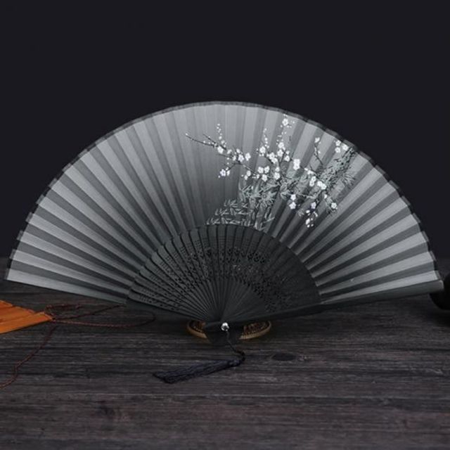 대나무 선물 여름 전통 접이식 매화꽃 부채 실크부채