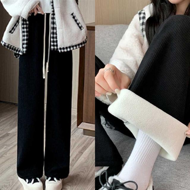 여자 겨울 데일리 룩 허리 밴딩 와이드 팬츠 기모