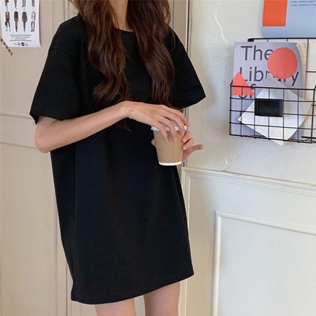 블랙티셔츠 여성반팔티 오버핏 반팔티셔츠 무지 여름 루즈핏 운동 박스티 빅사이즈