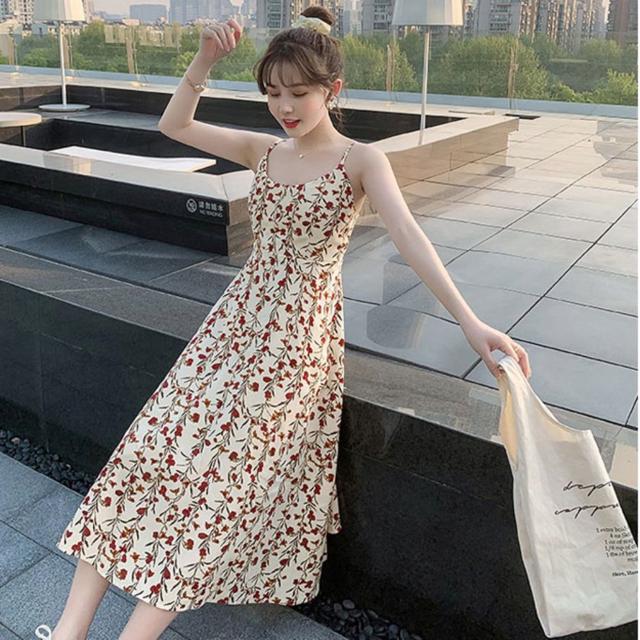 여성 휴양지 패션 꽃무늬 패턴 끈조절 나시 원피스