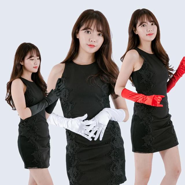 파티용 공단 롱 장갑 38cm 무대 의상 여성 장갑