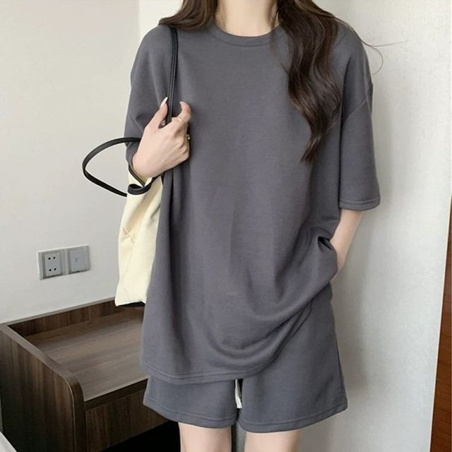 여성 미니멀무드 반팔 셋업 2컬러