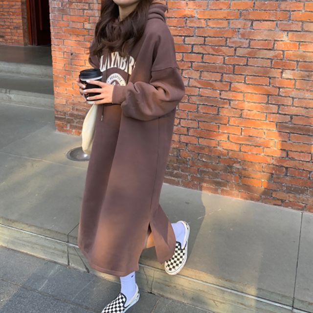 기모 루즈핏 트임 데일리 산책 등원룩 후드 롱원피스