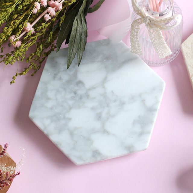육각 천연대리석 마블트레이 비앙코카라라 150x150mm
