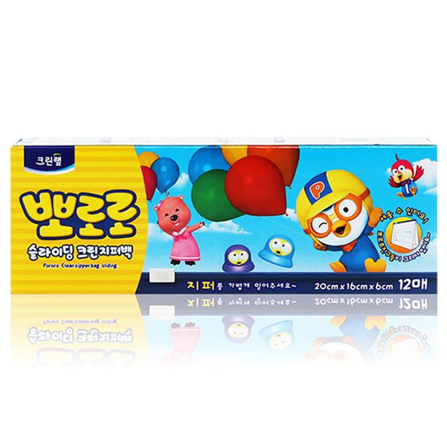 혜명몰 크린랩 뽀로로 슬라이딩지퍼백(소)20x16x12매 비닐지퍼백 포장백 음식포장 지퍼백포장 여행지퍼백