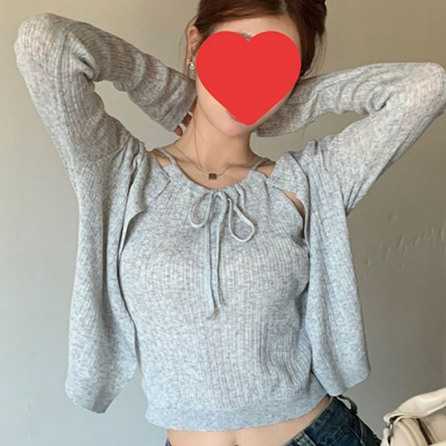 홀터넥 투웨이 나시 가디건 여성 여름 긴팔 니트 볼레로 아우터 레이어드룩