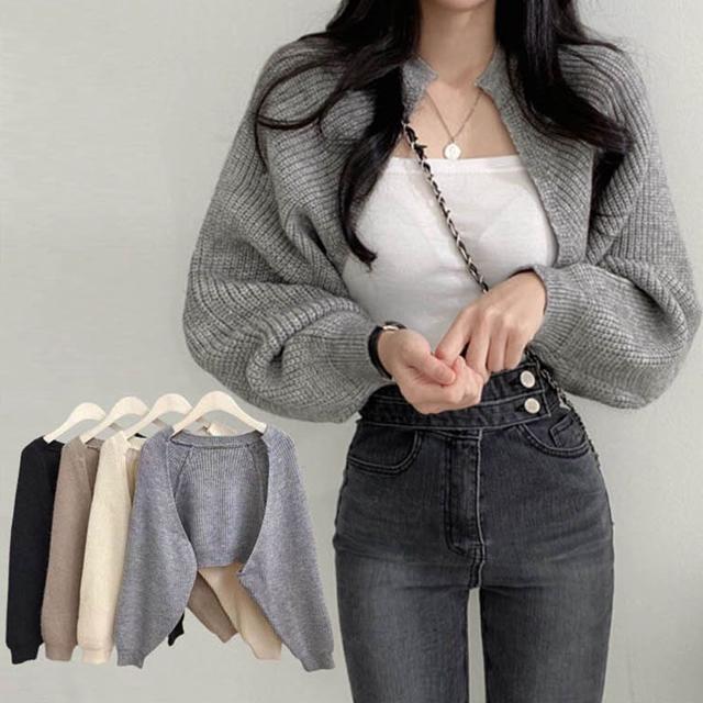 베이직 볼레로 여성 크롭 가디건 루즈핏 팔뚝살 커버