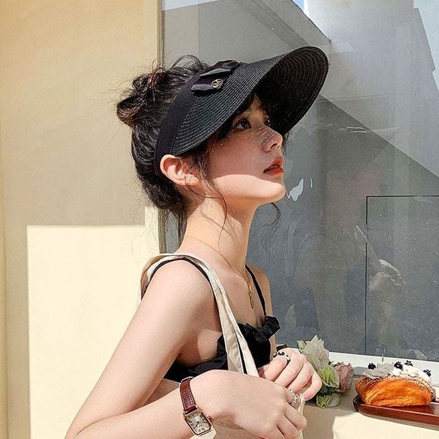 블랙 라탄 썬캡 차단 선캡 여성선캡 자외선 햇빛가리개