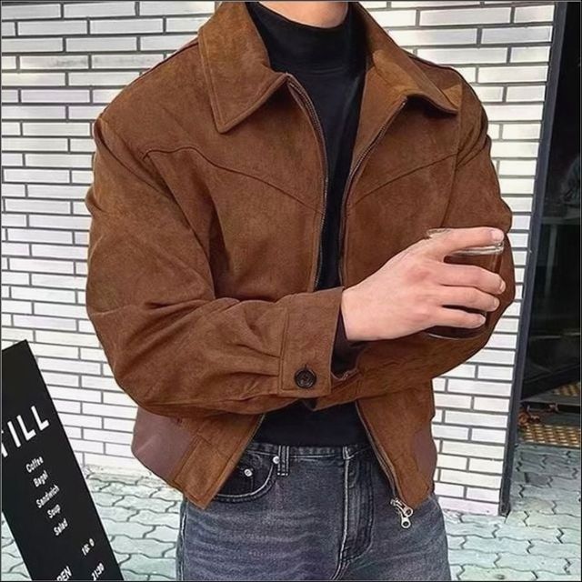 간절기 2컬러 아우터 스웨이드 남자 카라 집업 자켓 블루종