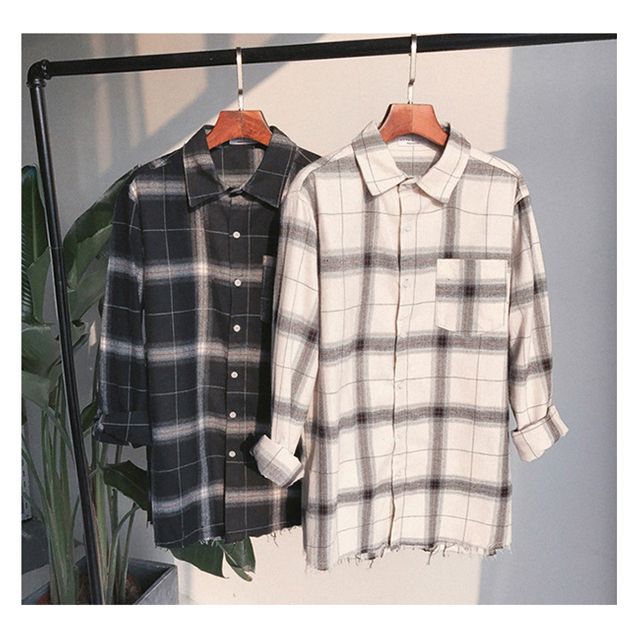 남성간절기체크남방 1P 히모 긴팔 셔츠 빈티지 2컬러