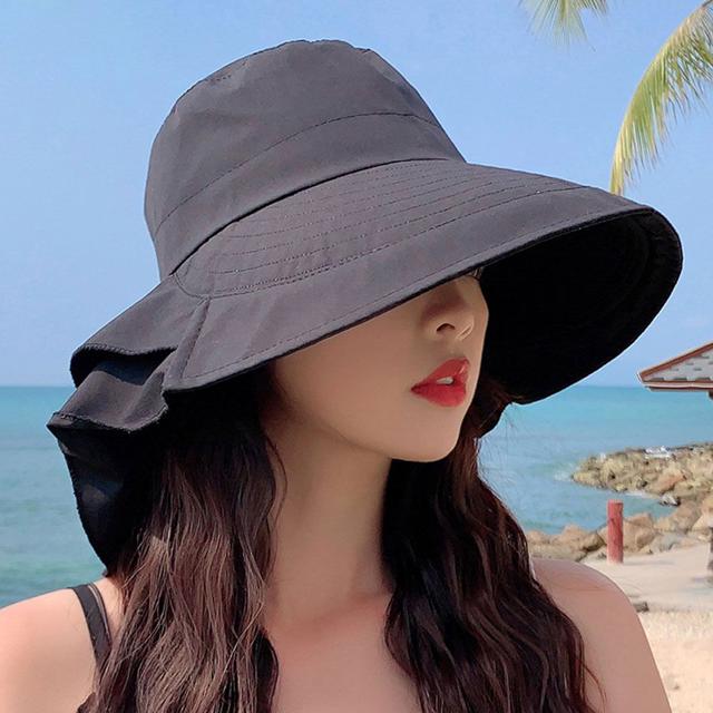 비치 페도라 와이드 챙 리본 매듭 바캉스 캐주얼룩