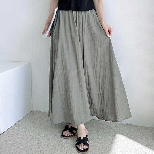 주름 플레어 롱스커트 허리밴딩 베이직 오피스 데일리