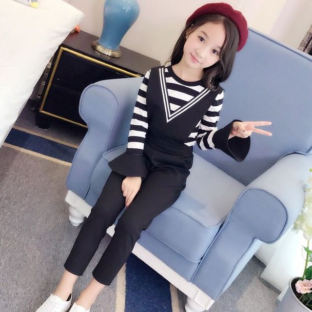 어린이 귀여운 바지 나팔소매 티셔츠 투피스세트