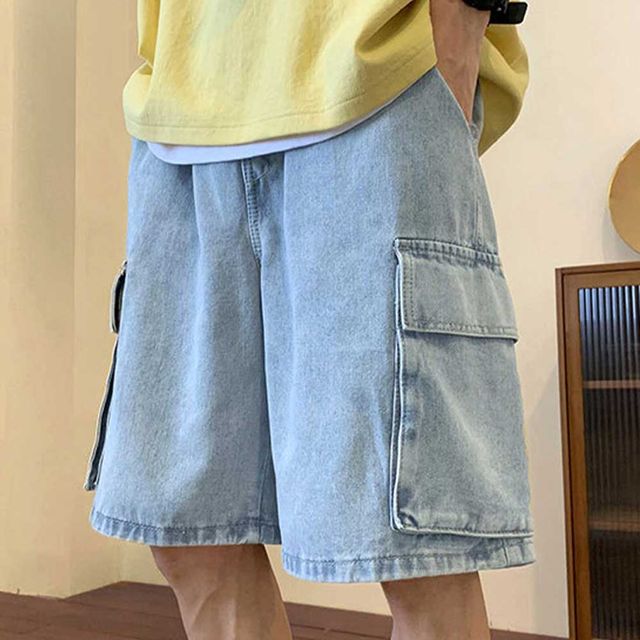 데일리 와이드핏 카고 팬츠 청반바지 남자 데님쇼츠