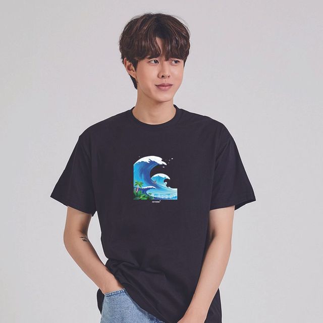 남성 후드티 맨투맨 바다 서핑 프린트 시원한 반팔