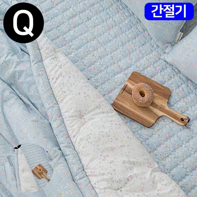 부부이불 침대이불세트 빈티지플라워 마이크로 모달 간절기 이불 패드세트 퀸 Q 블루