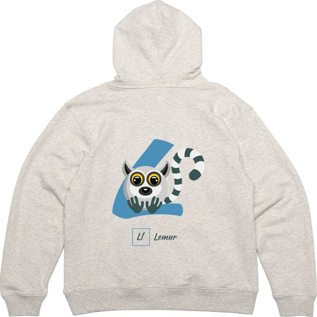 남성 후드티 뒷면 여우원숭이 알파벳 디자인 LEMUR