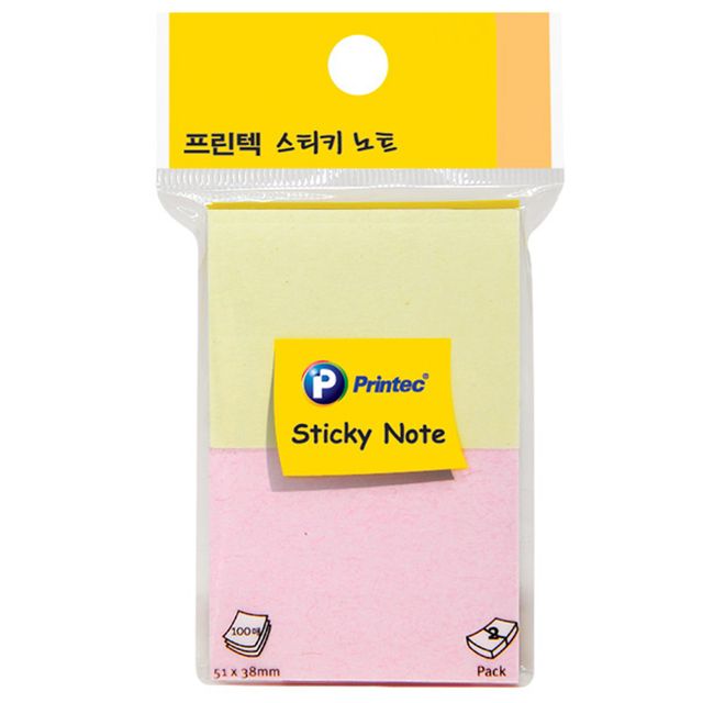 프린텍 핑크 파스텔 스티키노트 접착지 점착식 메모지